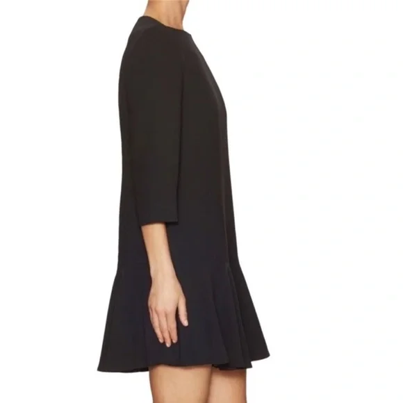 Kate Spade Flounce Dress Size 2 Designer LBD 3/4 Sleeve Mini Crepe - Picture 2 of 4